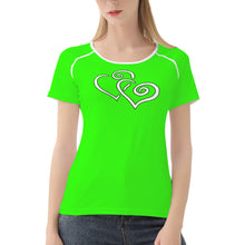 Load image into Gallery viewer, TI Amo I love you - Exclusive Brand - Florescent Green - Double White Heart - Women&#39;s T shirt
