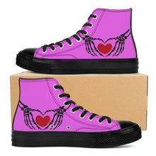 Load image into Gallery viewer, Ti Amo I love you - Exclusive Brand - Deep Lavender Magenta - Skeleton Hands with Heart - High Top Canvas Shoes - Black  Soles
