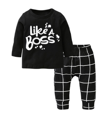 Baby - Boy -Long Sleeve - LIKE A BOSS - T-shirt+Pants Ti Amo I love you