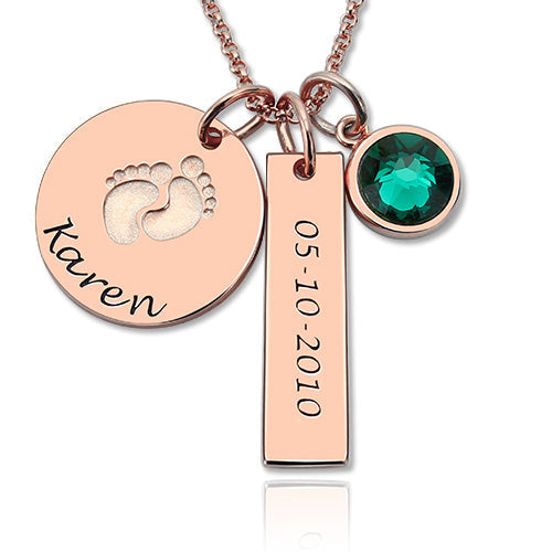 Baby Feet Disc Necklace With Birthstone For New Mom Ti Amo I love you