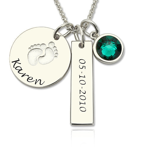 Baby Feet Disc Necklace With Birthstone For New Mom Ti Amo I love you