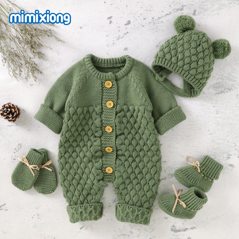 Baby Rompers Caps Clothes Sets Newborn Girl Boy Knitted Jumpsuits Outfits Autumn Winter Long Sleeve Toddler Infant Overalls 2pcs Ti Amo I love you
