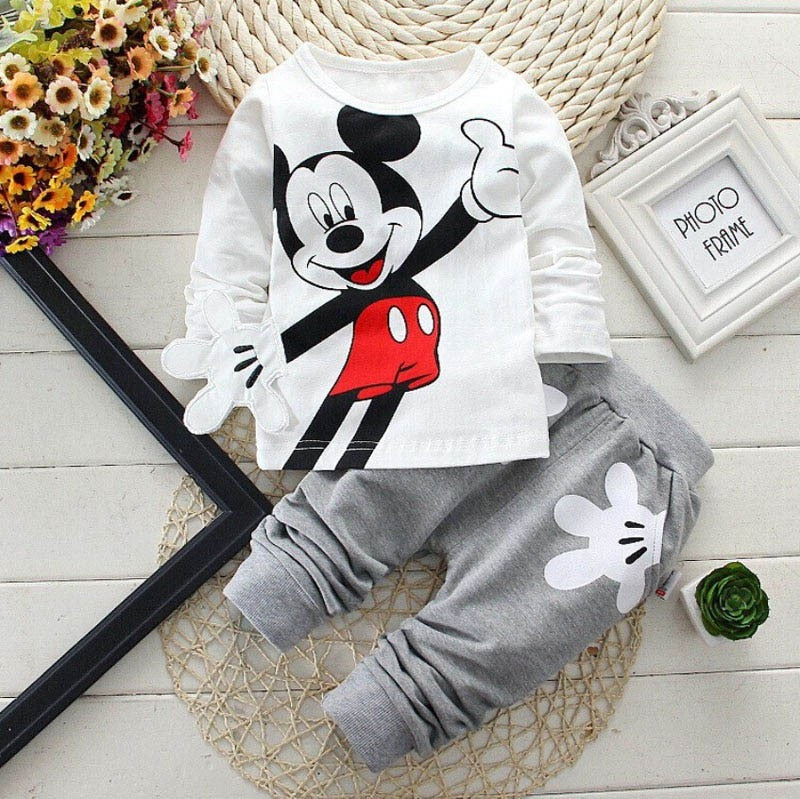 Baby  - Spring Autumn Cartoon Mickey Long Sleeved T-shirts + Pants - Sizes Newborn-24mths Ti Amo I love you