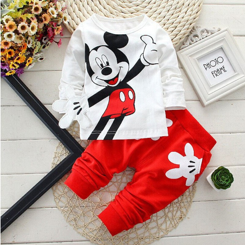 Baby  - Spring Autumn Cartoon Mickey Long Sleeved T-shirts + Pants - Sizes Newborn-24mths Ti Amo I love you