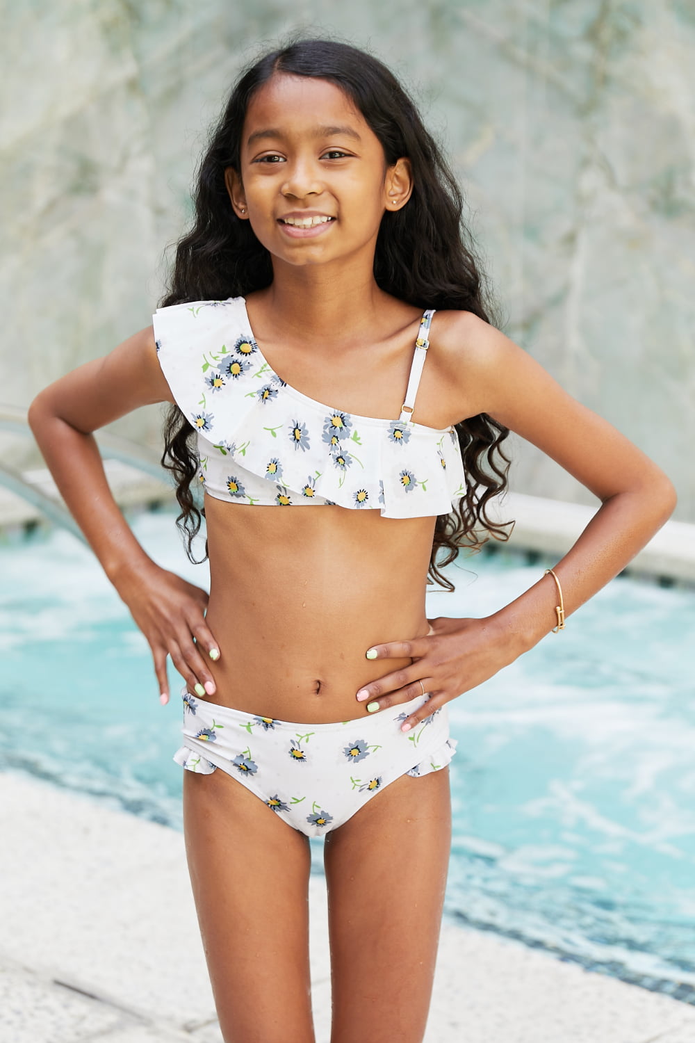 Baby/ Toddler/ Kids - Girls - Marina West Swim Float On Asymmetric Neck Two-Piece Set in Daisy Cream - Sizes 18mths-Kids10/11 Ti Amo I love you