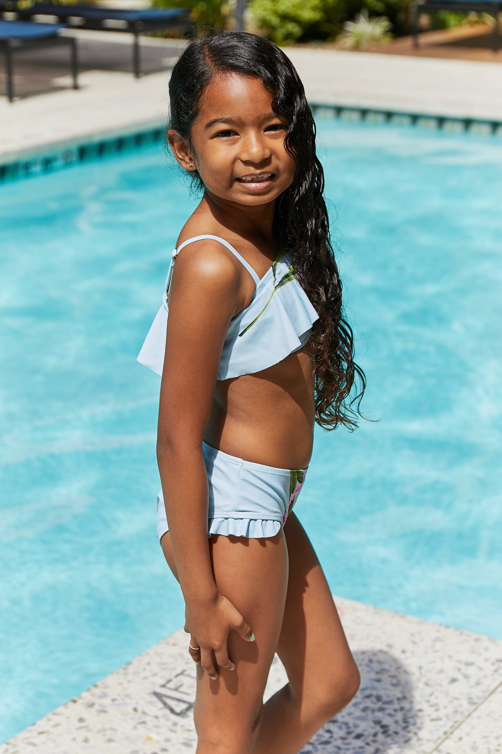 Babyy/ Toddler / Kids- Girls - Marina West Swim Vacay Mode Two-Piece Swim Set in Pastel Blue - Sizes 18mths- Kids 10/11 Ti Amo I love you