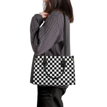 Load image into Gallery viewer, Ti Amo I love you - Exclusive Brand - Black &amp; White Checkered Pattern -  Luxury Womens PU Tote Bag - Black Straps
