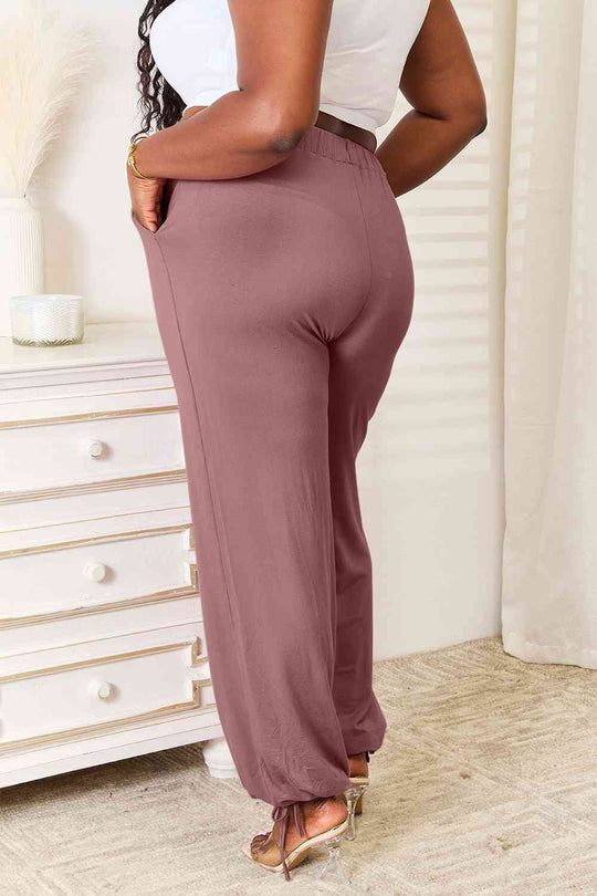 Basic Bae - 3 Colors - Full Size Soft Rayon Drawstring Waist Pants with Pockets - Sizes S-3XL Ti Amo I love you