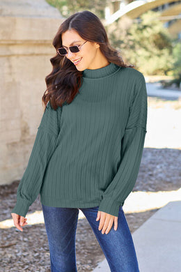 Basic Bae Full Size Ribbed Exposed Seam Mock Neck Knit Top Ti Amo I love you