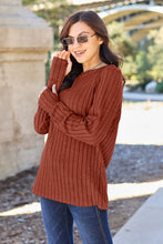 Load image into Gallery viewer, Basic Bae Full Size Ribbed Round Neck Long Sleeve Knit Top Ti Amo I love you
