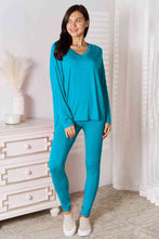 Load image into Gallery viewer, Basic Bae Full Size V-Neck Soft Rayon Long Sleeve Top and Pants Lounge Set Ti Amo I love you
