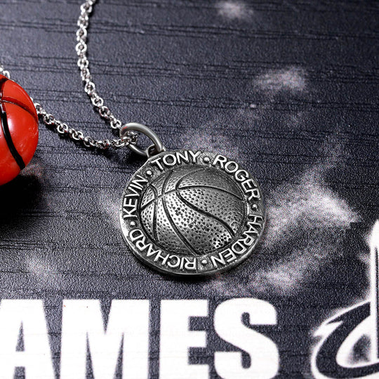 Basketball Necklace with Names in Circle in Sliver Ti Amo I love you