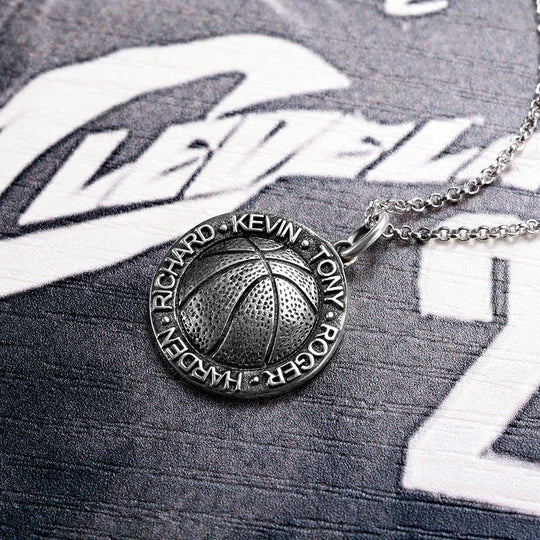 Basketball Necklace with Names in Circle in Sliver Ti Amo I love you