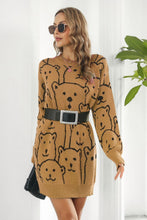 Load image into Gallery viewer, Bear Pattern Round Neck Sweater Dress Ti Amo I love you
