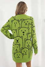 Load image into Gallery viewer, Bear Pattern Round Neck Sweater Dress Ti Amo I love you
