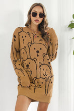 Load image into Gallery viewer, Bear Pattern Round Neck Sweater Dress Ti Amo I love you
