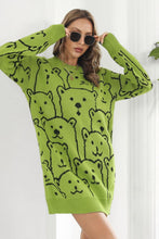 Load image into Gallery viewer, Bear Pattern Round Neck Sweater Dress Ti Amo I love you
