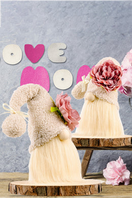 Beige Flower Decor Pom-Pom Trim Faceless Gnome Ti Amo I love you