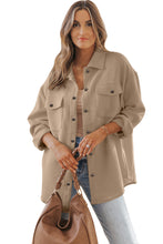 Load image into Gallery viewer, Beige Solid Textured Flap Pocket Buttoned Shacket Ti Amo I love you
