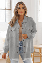 Load image into Gallery viewer, Beige Solid Textured Flap Pocket Buttoned Shacket Ti Amo I love you
