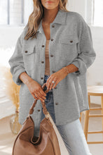 Load image into Gallery viewer, Beige Solid Textured Flap Pocket Buttoned Shacket Ti Amo I love you
