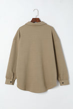 Load image into Gallery viewer, Beige Solid Textured Flap Pocket Buttoned Shacket Ti Amo I love you
