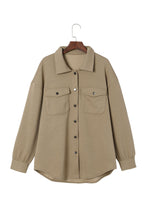 Load image into Gallery viewer, Beige Solid Textured Flap Pocket Buttoned Shacket Ti Amo I love you
