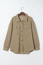 Load image into Gallery viewer, Beige Solid Textured Flap Pocket Buttoned Shacket Ti Amo I love you
