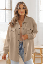 Load image into Gallery viewer, Beige Solid Textured Flap Pocket Buttoned Shacket Ti Amo I love you
