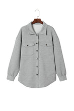 Load image into Gallery viewer, Beige Solid Textured Flap Pocket Buttoned Shacket Ti Amo I love you
