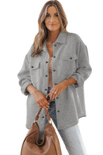 Load image into Gallery viewer, Beige Solid Textured Flap Pocket Buttoned Shacket Ti Amo I love you
