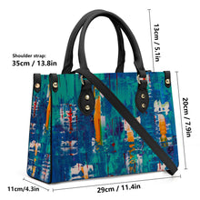 Load image into Gallery viewer, Ti Amo I love you - Exclusive Brand - Chathams Blue &amp; Elf Green Abstract - Luxury Womens PU Tote Bag - Black Straps
