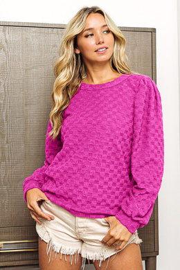 BiBi Magenta Round Neck Brushed Checker Top Ti Amo I love you