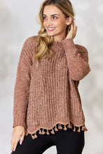 Load image into Gallery viewer, BiBi Tassel Trim Long Sleeve Sweater Ti Amo I love you
