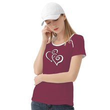 Load image into Gallery viewer, TI Amo I love you - Exclusive Brand - Velvet Maroon  - Double White Heart - Women&#39;s T shirt
