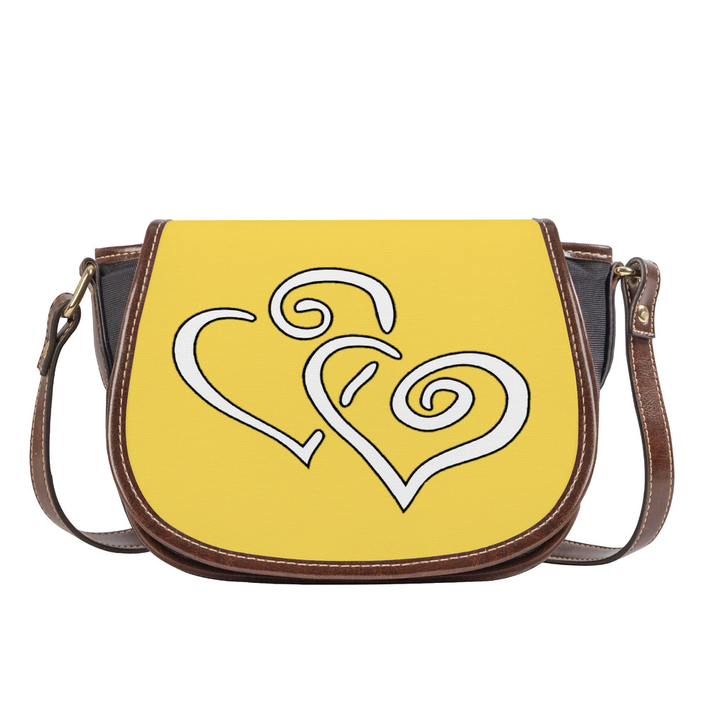 Ti Amo I love you - Exclusive Brand - Mustard Yellow - Double White Heart - Saddle Bag
