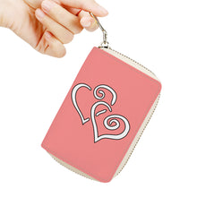 Load image into Gallery viewer, Ti Amo I love you - Exclusive Brand - Light Coral - Double White Heart - PU Leather - Zipper Card Holder
