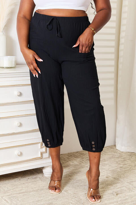 Black - Double Take Decorative Button Cropped Pants - Sizes S-2XL Ti Amo I love you