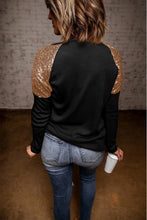 Load image into Gallery viewer, Black Leopard Boo Ghost Graphic Sequin Raglan Sleeve Top Ti Amo I love you
