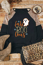 Load image into Gallery viewer, Black Leopard Boo Ghost Graphic Sequin Raglan Sleeve Top Ti Amo I love you
