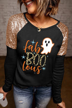 Load image into Gallery viewer, Black Leopard Boo Ghost Graphic Sequin Raglan Sleeve Top Ti Amo I love you
