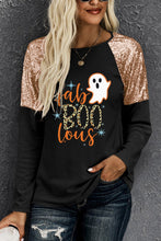 Load image into Gallery viewer, Black Leopard Boo Ghost Graphic Sequin Raglan Sleeve Top Ti Amo I love you
