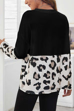 Load image into Gallery viewer, Black Leopard Color Block Long Sleeve Top Ti Amo I love you
