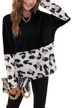 Load image into Gallery viewer, Black Leopard Color Block Long Sleeve Top Ti Amo I love you
