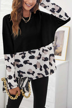 Load image into Gallery viewer, Black Leopard Color Block Long Sleeve Top Ti Amo I love you
