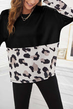 Load image into Gallery viewer, Black Leopard Color Block Long Sleeve Top Ti Amo I love you
