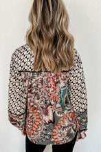 Load image into Gallery viewer, Black Mixed Floral Geometric Print Ruffled Long Sleeve Blouse Ti Amo I love you
