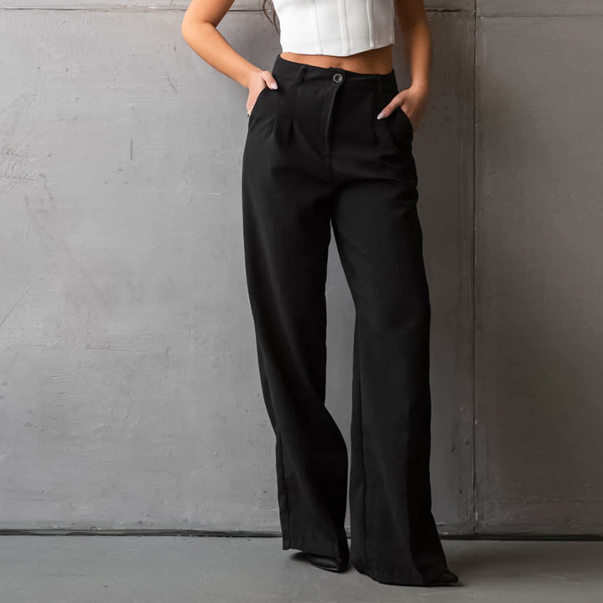 Black Office High Waist Slim Fit Slimming Straight Pants Summer Trousers Women Ti Amo I love you