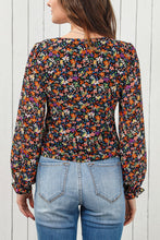 Load image into Gallery viewer, Black Plus Size V Neck Bubble Sleeve Floral Blouse Ti Amo I love you
