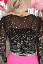 Load image into Gallery viewer, Black Rhinestone Embellished Mesh Long Sleeve Bodysuit Ti Amo I love you
